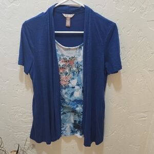 3/$10 White Stag Blue Short Sleeve Top with Artistic Print